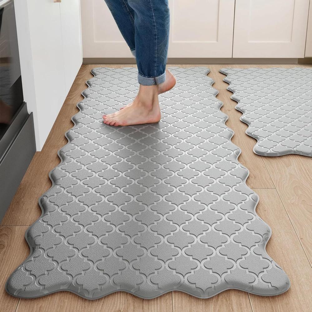 

Thickened Scalloped Embossed Kitchen Mat Wear-resistant Bath Floor Mat Small Carpet Laundry Room 17.32x29.53 in серый