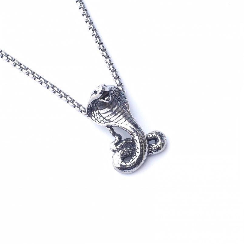 Hip-Hop Zodiac Year of the Snake Pendant: Cobra King Necklace for Men & Women - Stainless Steel Animal Jewelry