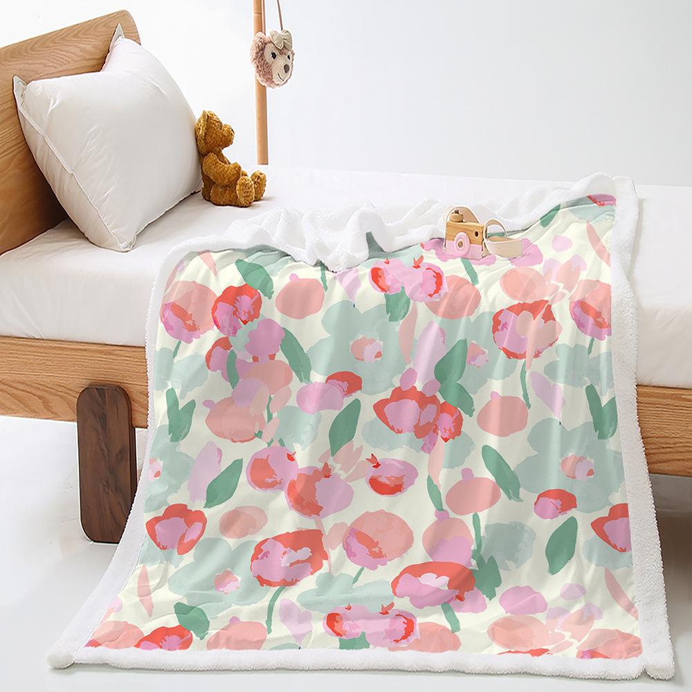 Blanket 2D Digital Printing Lamb Fleece Crystal Fleece Illustration Landscape Flower Blanket Cover Blanket