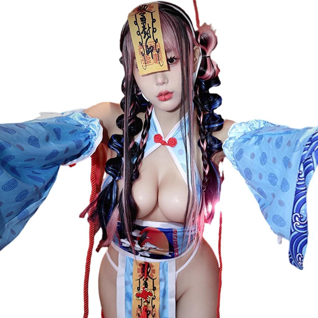 Jiangshi Cosplay Chinese Zombie Horror Sexy Lingerie Little Devil Sexy Cosplay Extreme For Party One Blue Garter Belt 2 Sleeves String Bill Eastbound
