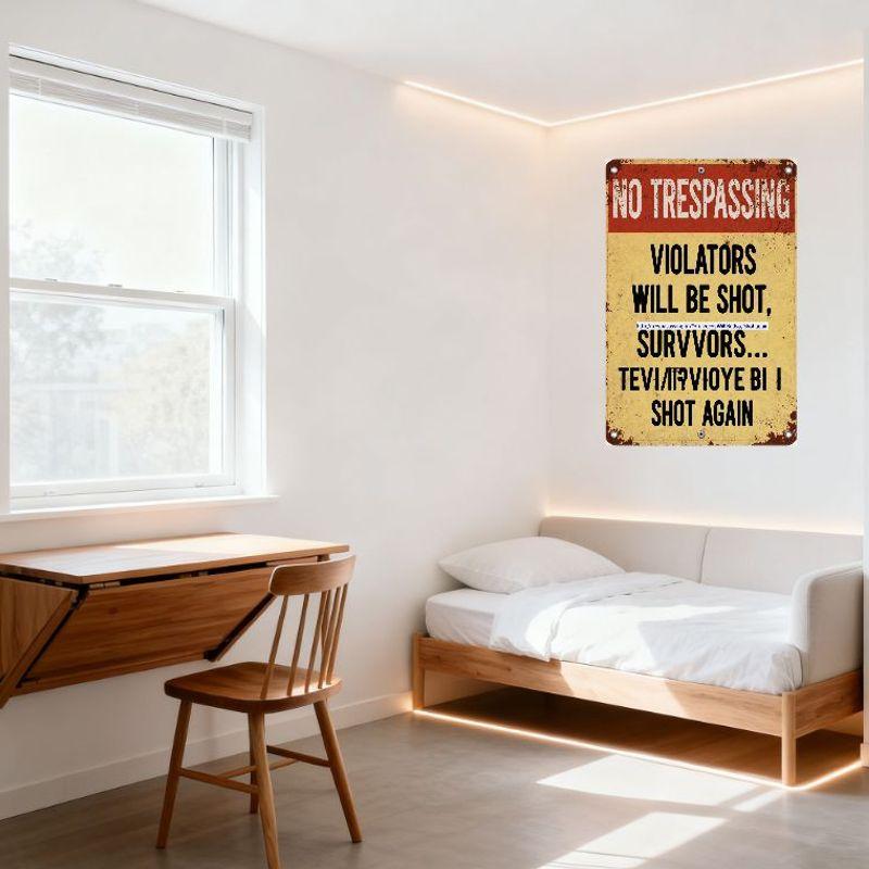 Vintage Rusty Metal Trespassing Sign with NO TRESPASSING Text - Funny Distorted 'SURVVORS' Retro Tin Sign for Bar Pub Home Wall