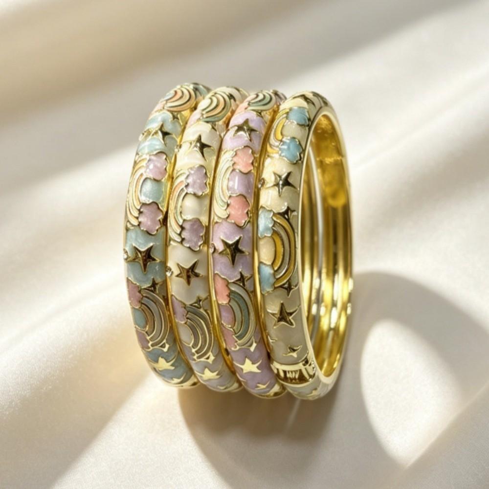 Stars Moon Rainbow Vintage Cloisonne Bangle Macaron Color Women's Hand Bracelet  Jewelry Gifts