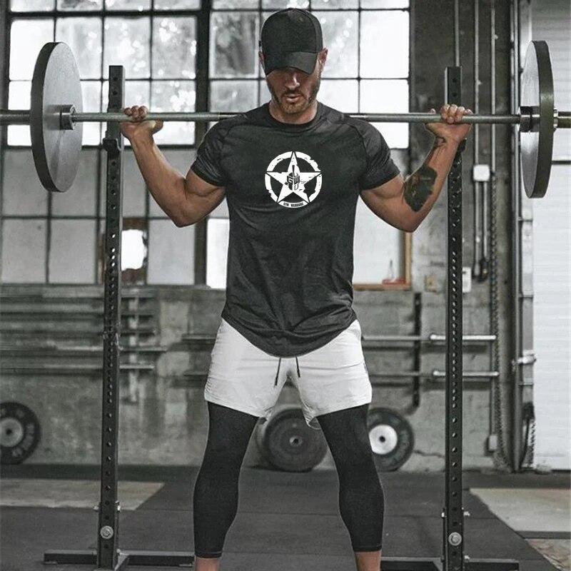 Muscleguys Men Mesh Breathable Fitness T-shirt Casual Sportswear Short Sleeves O-Neck