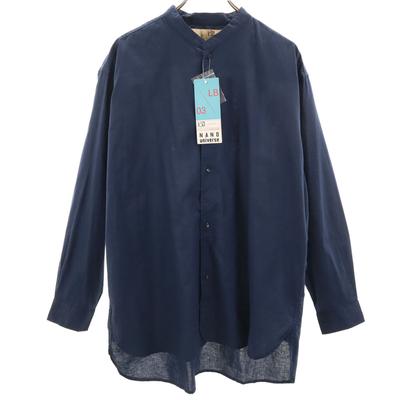 Unused Nano Universe Long Sleeve Cotton-linen Poplin Band Collar Semi-long Shirt Women Used