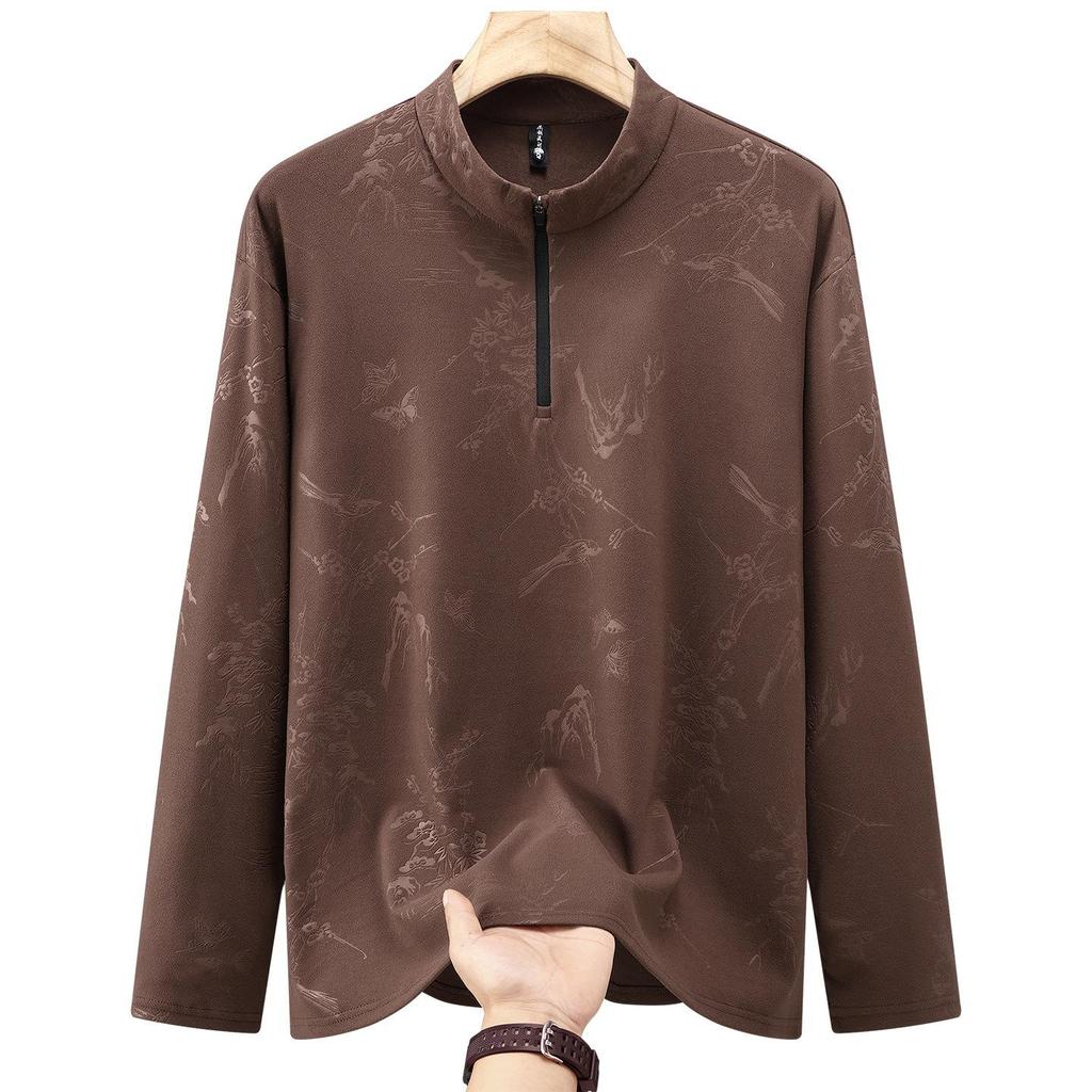 Plus-Size Men's High-End Fleece Half-Zip Stand Collar Long Sleeve Warm Winter Base Layer Shirt