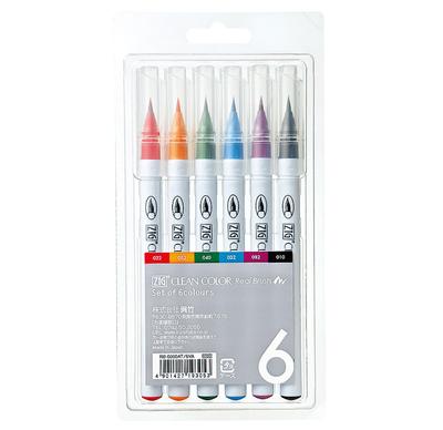 Kuretake ZIG Clean Color Real Brush 6 Stifte, Farben, RB-6000AT/6VA