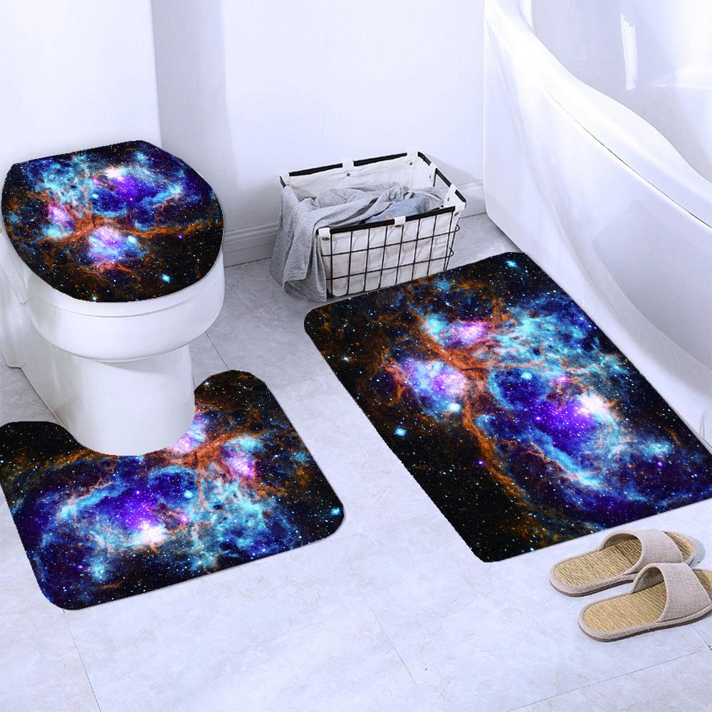 Cosmic Starry Sky Bathroom Curtains Set Universe Galaxy Space Shower Curtain Set Bath Mat Rugs Toilet Lid Cover Home Decor