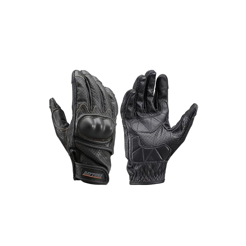 Daytona Motorcycle Gloves, Summer, Mesh, Hard Protector, Smartphone Compatible, Cowhide Leather, Perforated, Protector Gloves, HBG-130, Black, XL