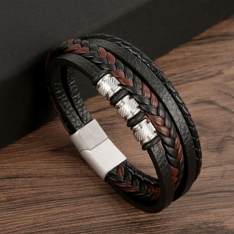 Pulsera de Cuero para Hombre Clásica Estilo Nuevo Tejida a Mano Combinación Multicapa Accesorio Moda Joyería para Hombre Venta al por Mayor Dropshipping
