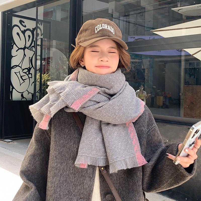 Autumn and Winter High-end Scarf Sweet Simple Shawl Warm Thickened Scarf Women