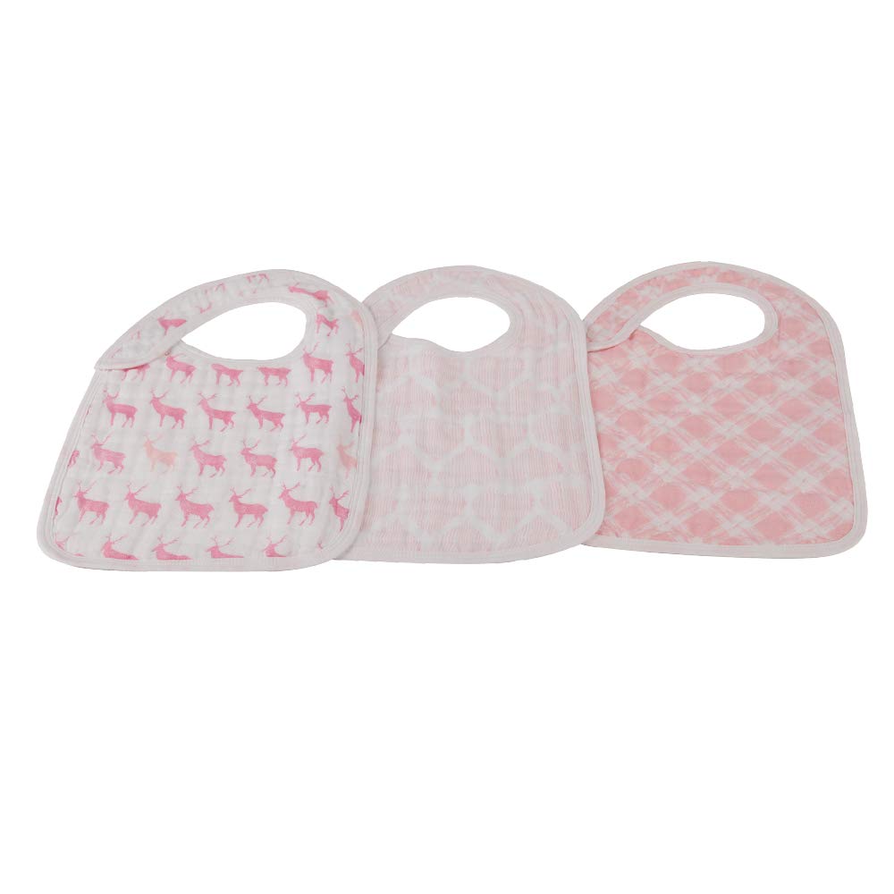 Newcastle Classics Snap Bib Set of 3 Japanese Cotton Muslin Bib Meal Bib Pop of Pink [Genuine Product] 32x22x0.5cm NC-SBC698