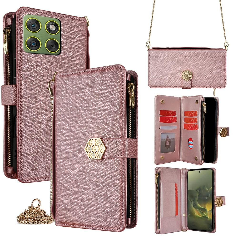 Pro Motorola Edge 70 5G Pouzdro s křížovou texturou PU kůže + TPU Peněženka Kryt telefonu s popruhem