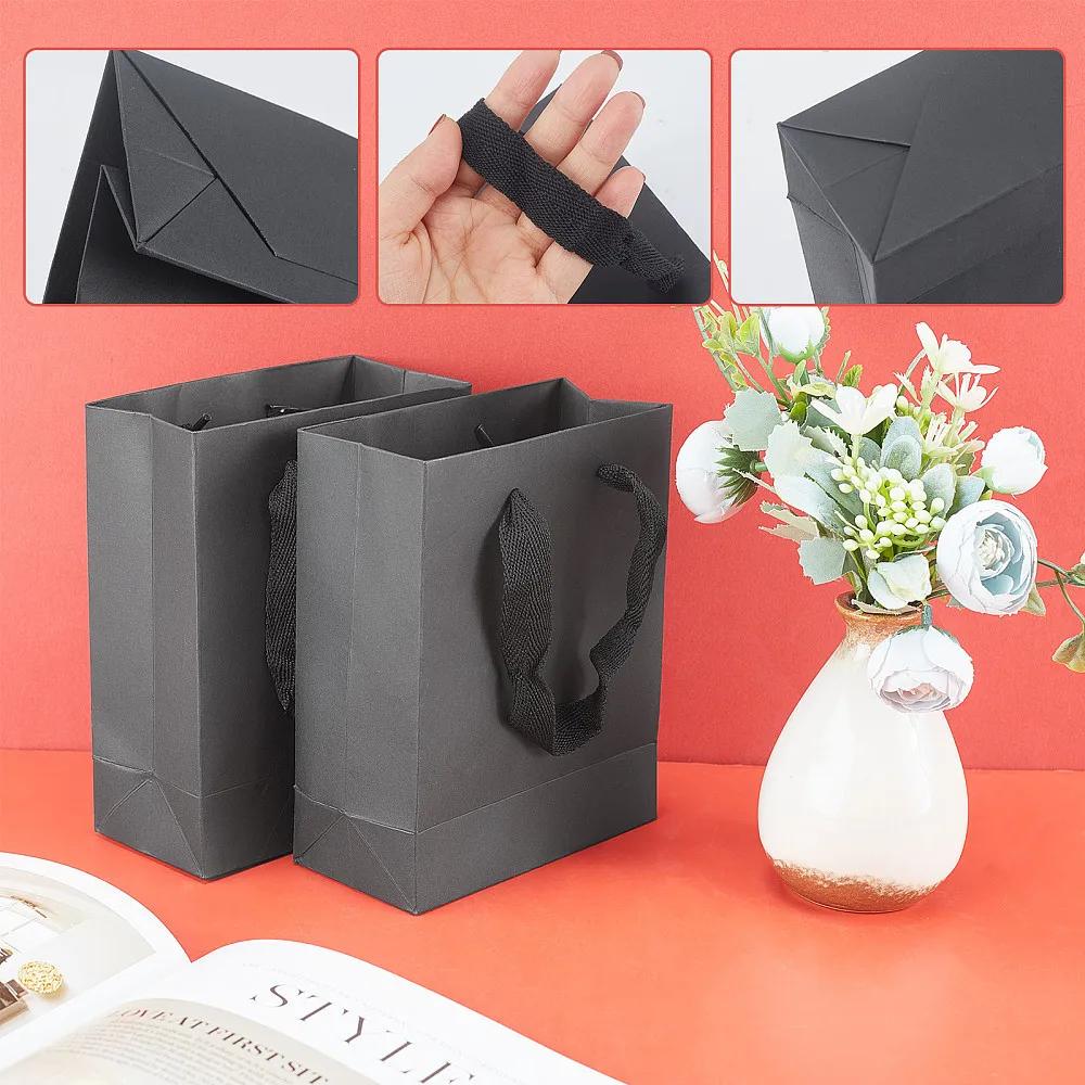 5pcs Black Kraft Paper Bag with Handles Multi Size Festival Gift Bags Gifts Jewelry Wedding Birthday Party Decoration Paper Bags