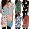 Women's V-Neck Vintage Floral Print Short Sleeve Pullover Top with Pocket