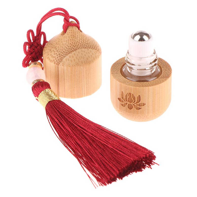 1 ml Bambusroller Leere Flasche Hautpflegebehälter Antiker Stil Roll-on-Flaschen Kleine Parfüm Ätherisches Öl Mit Anhänger