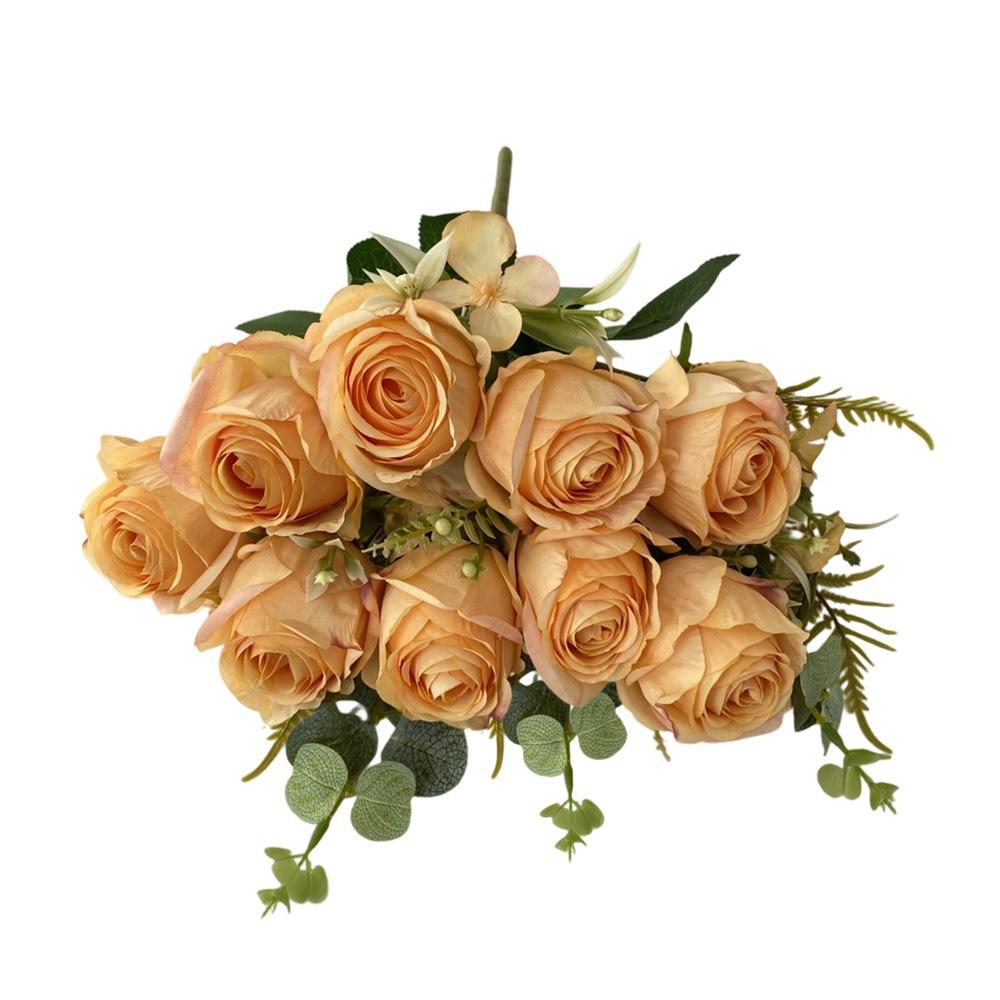 

Silk Petal Simulation Flower Bouquet Multicolor Bridal Bouquet Rose Artificial Flower Gift помаранчевий