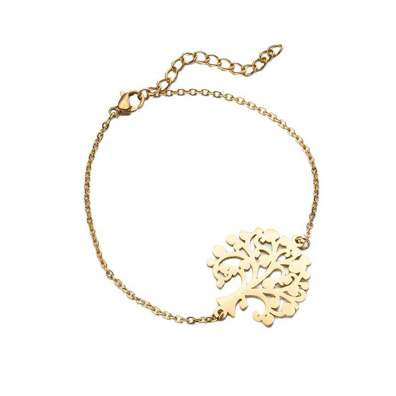 Tropical Rainforest Tree of Life Pendant Bracelet, 18K Gold Plated Stainless Steel, Fade-Resistant