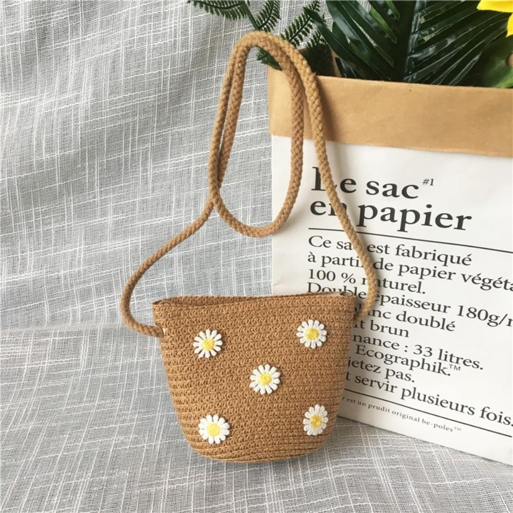 Natural Material Flower Pattern Crossbody Bag Eco-Friendly Children Shoulder Bag  Travel хаки