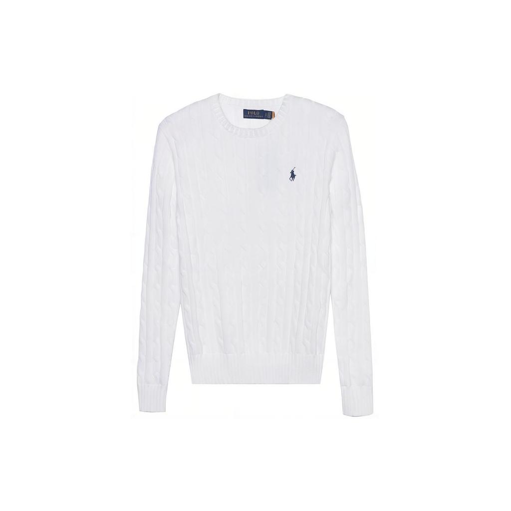 Polo Ralph Lauren SS23 Solid Color Embroidered Cable Knit Sweater Women Sweater White 211891640-001