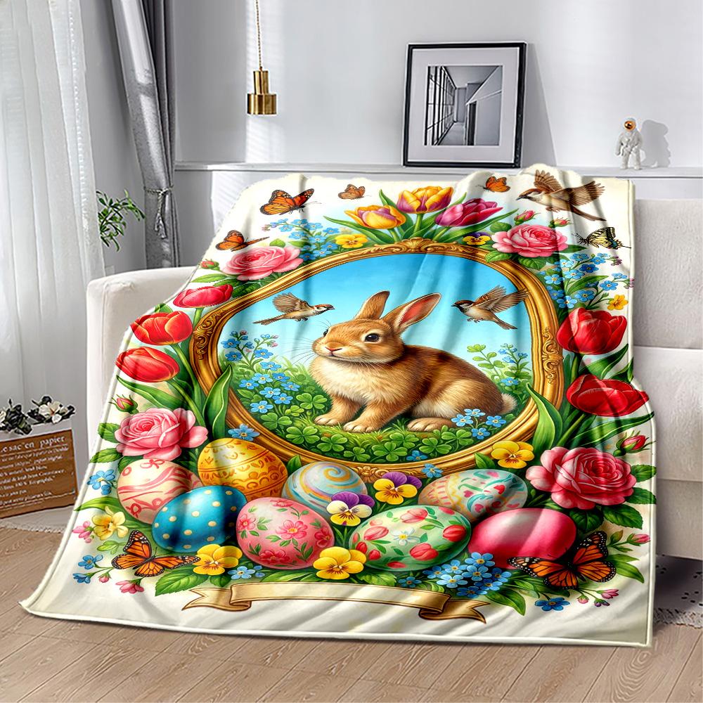 Easter Bunny With Flowers Blanket,Suitable for sofas, offices, travel, living rooms, gift for friends and family,Suitable for all seasons.