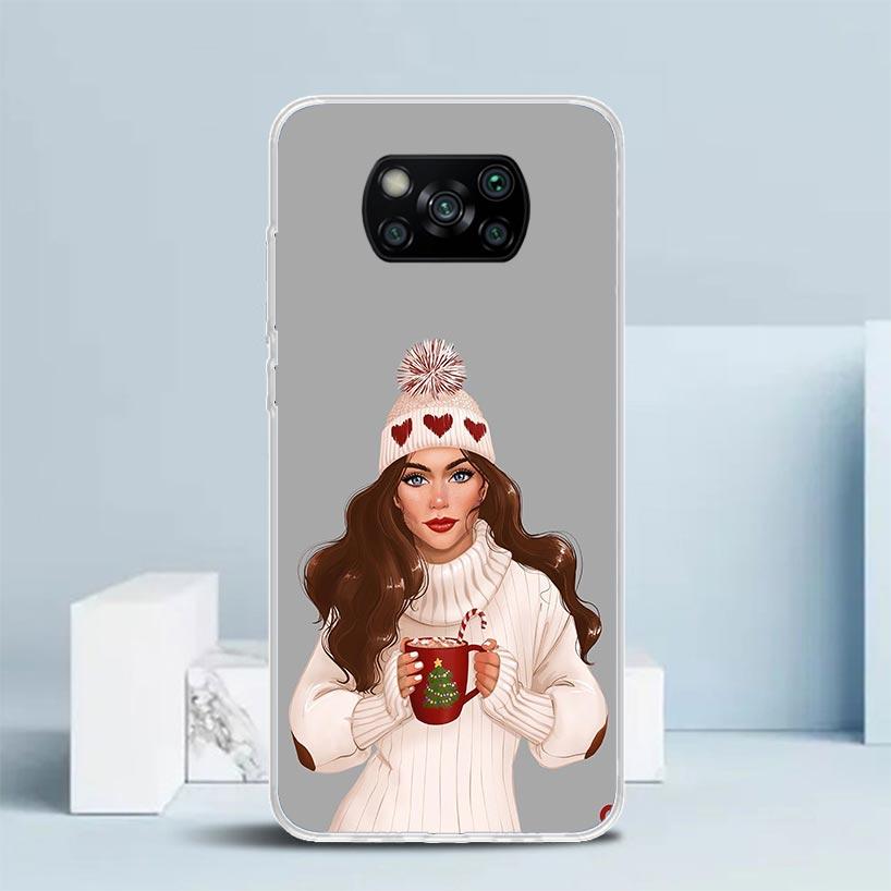 Christmas Art Girls Coffee Phone Case For Xiaomi Poco F7 Ultra X5 X6 X7 Pro M7 Redmi 15C 15 13C 13 12C 12 10C 10 10A 9 9C 9A 9T
