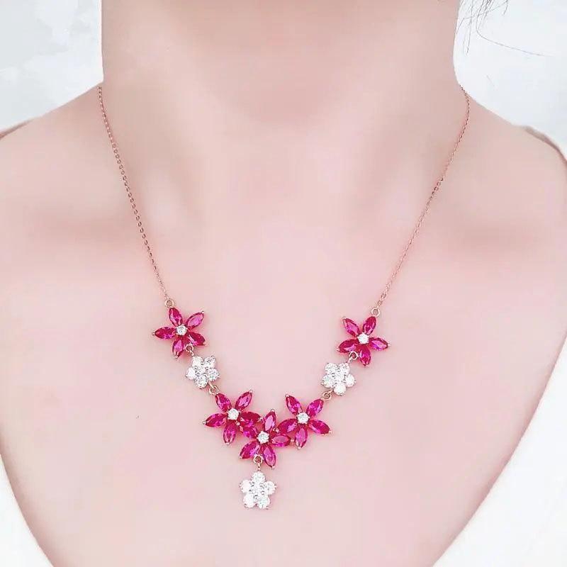 Color Gold Inlaid Redstone Flower Necklace Fashion High-End Temperament Purple Gold Plated Rose Gold Item