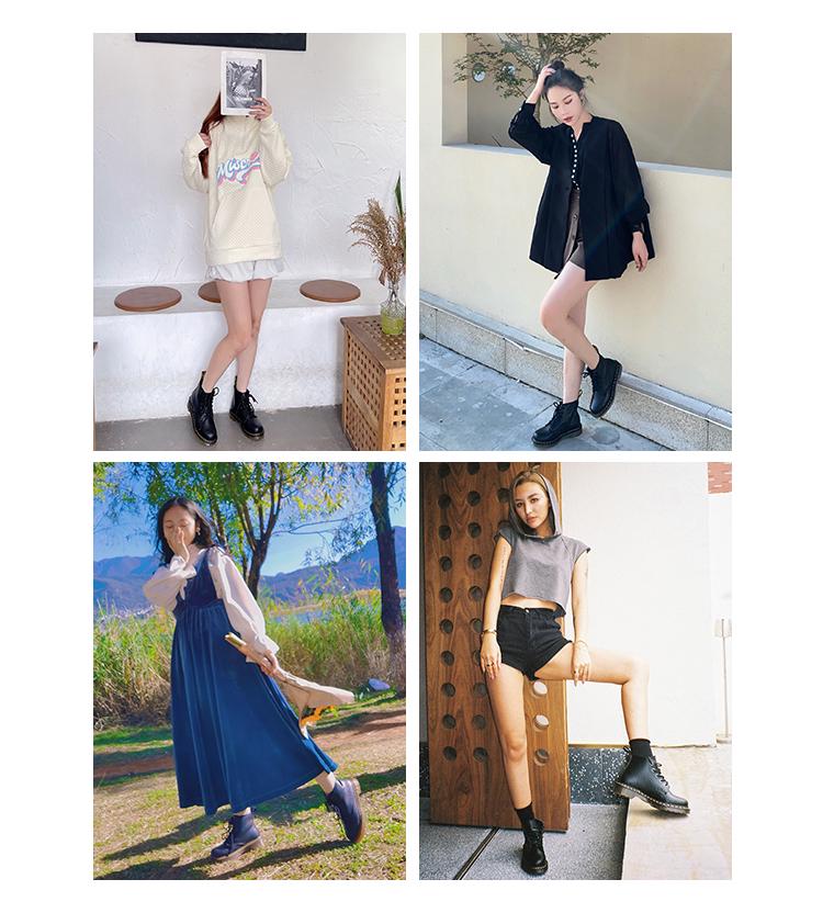 Unisex Retro Black Lace-Up Leather Boots – Low Heel, Slim Fit, 5-Hole Design