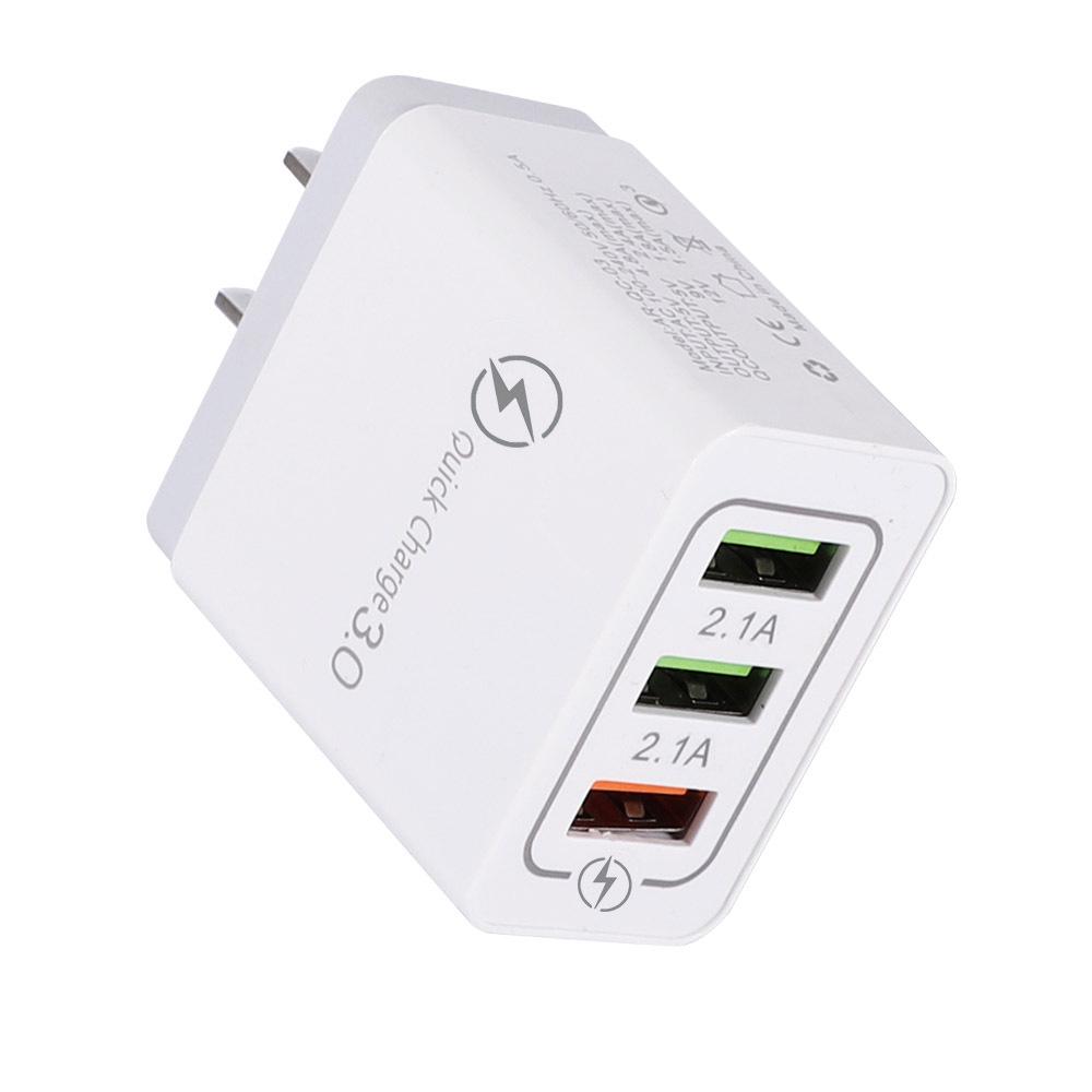 QC3.0 3-Port USB Fast Charger with EU/US Plug for Smartphones