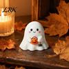Small Ghost Sculpture Halloween Resin Figurine, Creepy Witch Hat Statue, Miniature Figurine Pumpkin Reading Ornament for Holiday Party Decoration