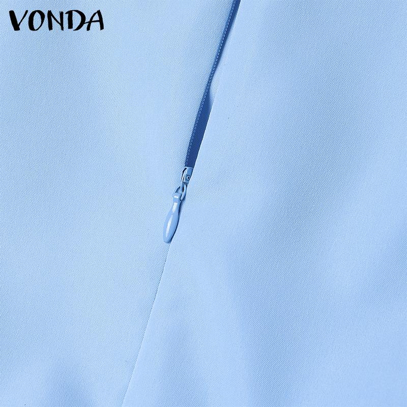 VONDA Women Casual Square Neck Puff Long Sleeve Solid Color Hip Dresses