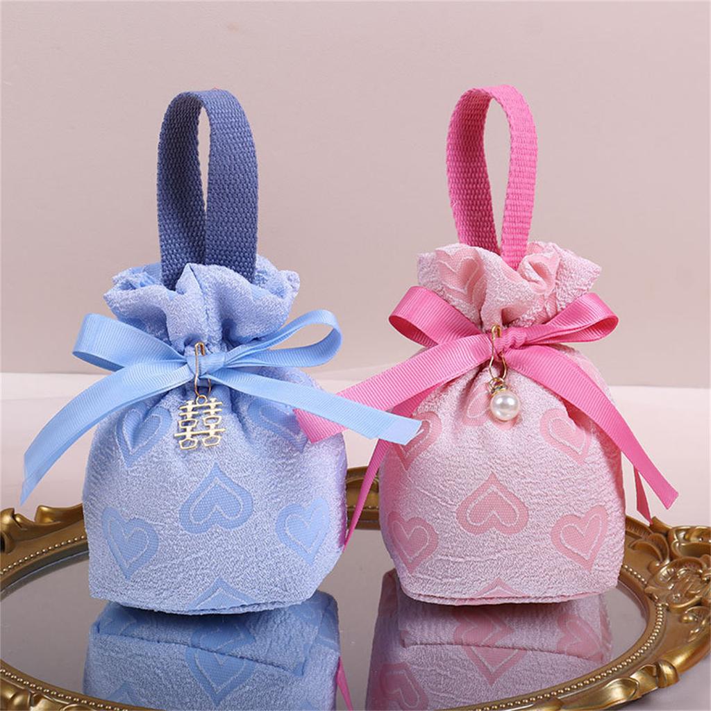 6PCS Wedding Candy Bags Wedding Candy Boxes Drawstring Ribbon Bow Pouches Gift Box Creative Candy Packaging Bag