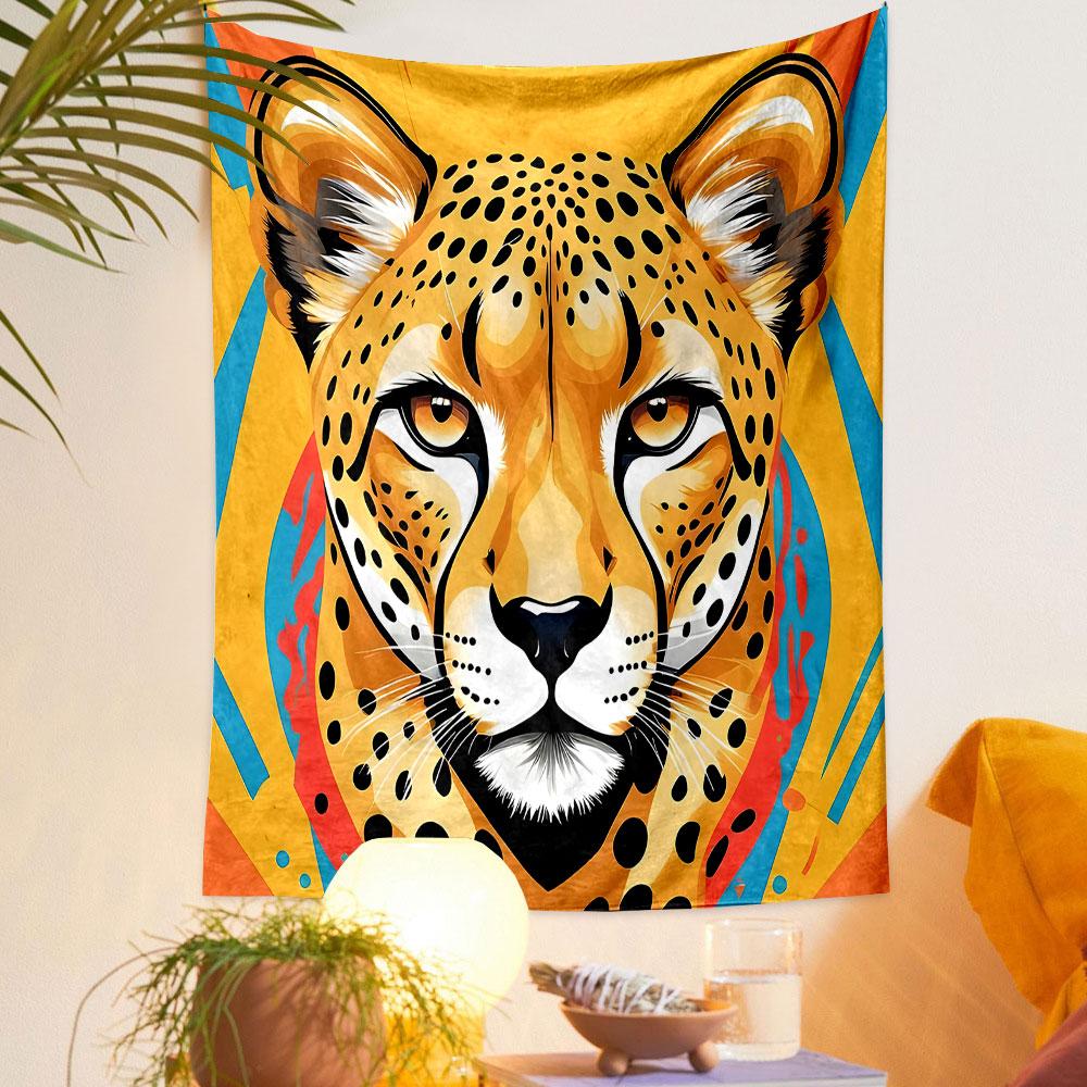Vibrant Cheetah Face Art Patterned Tapestry Decorative Wall Hanging, Home Bedroom Living Room Decor
