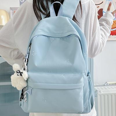 Bow Embroidered Women Backpack Junior High School Students Lightweight Schoolbag