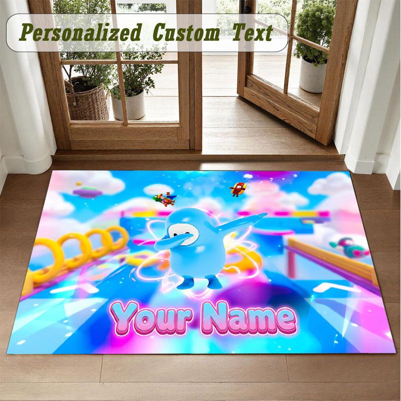 Crystal Velvet Square Rug Custom NameFall Guys Pattern Non Slip Home Floor Decor Rug