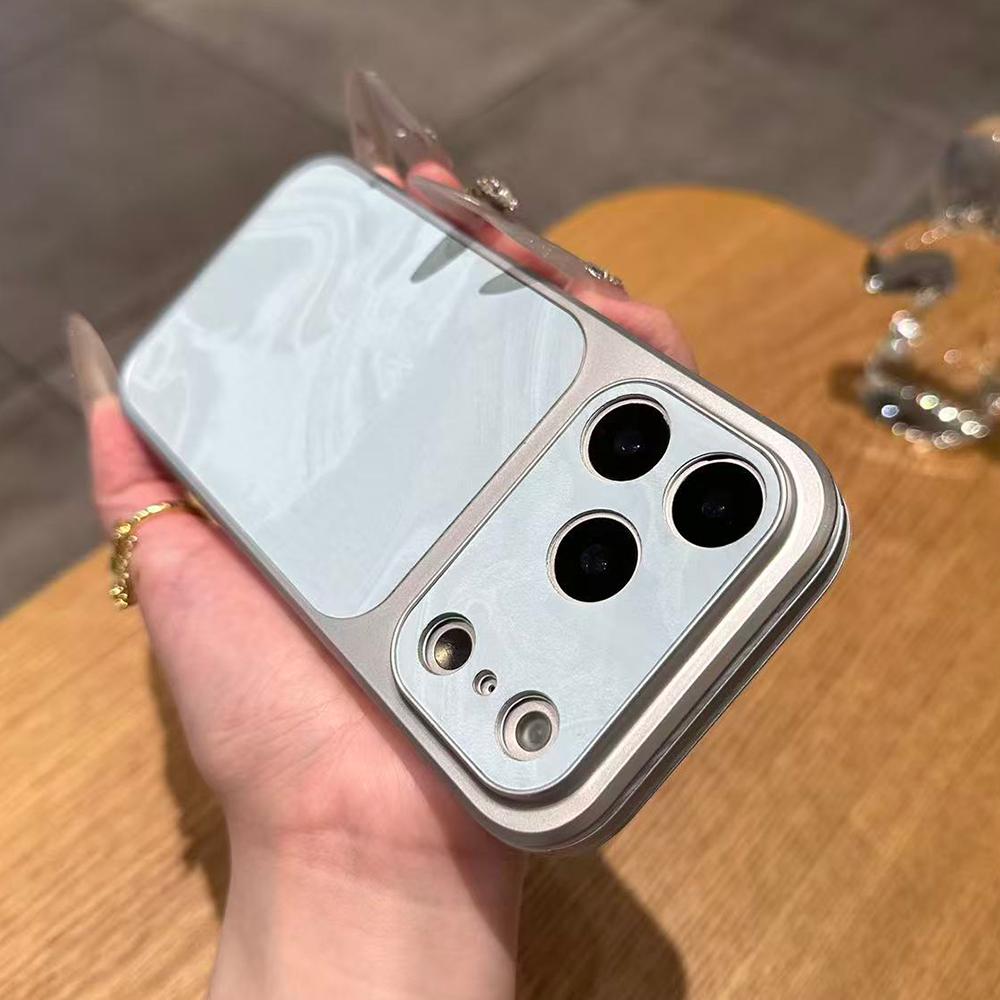 Fashion Water Ripple Large Window Case For iPhone 17 16 15 14 13 Pro Max Solid Color Shockproof Matte Bumper Protection Cover