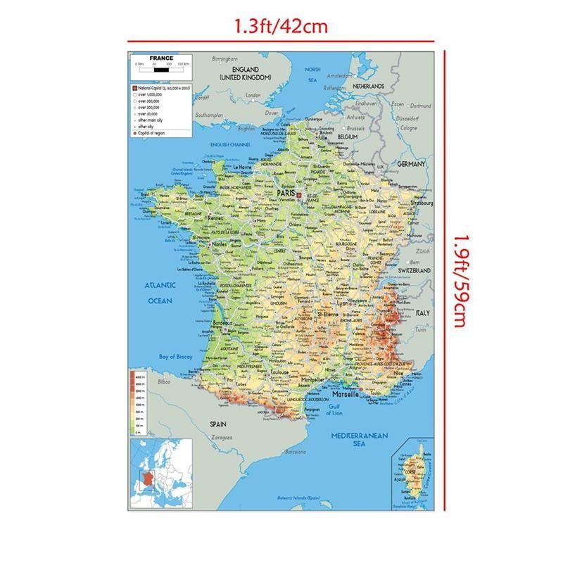 

English-France Map-Географическая карта, Художественный постер для дома, класса, в помещении/на улице, Образовательный постер, Путешествуйте, Без рамки 42*59cm