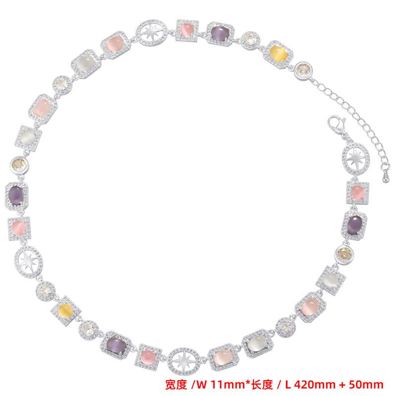 Exquisite Luxury Copper Inlaid With Colored Diamonds Geometric Splicing Bracelet Necklace Personalized Dopamine Jewelry Set Vl699-700