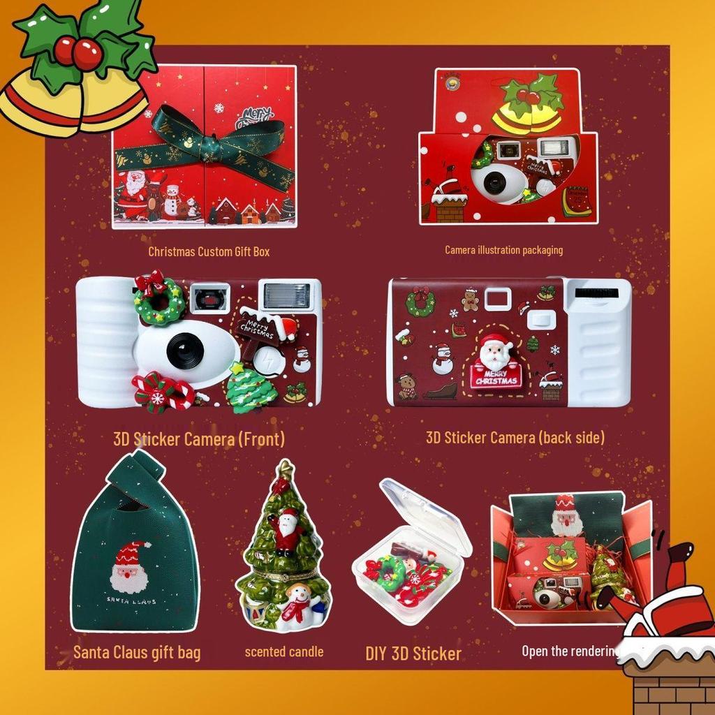 Christmas Retro 3D Sticker Disposable Camera & Scented Candle Gift Set
