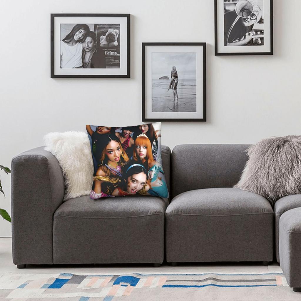 Katseye Kpop Style Square Pillow Case Polyester Decorative Pillow Korean Style 45*45Cm Pillowcover Home Decor