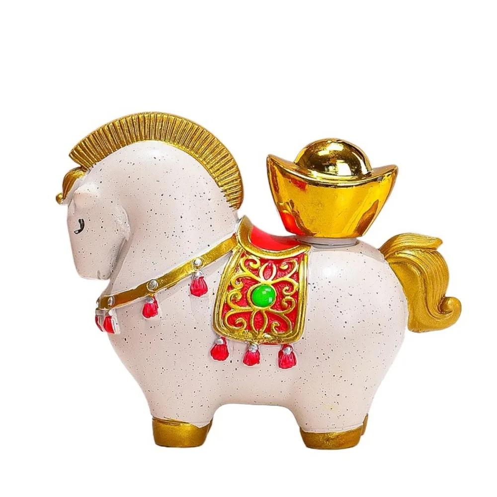 Cute Resin Horse Figurine Horse Mascot Rotatable Horse Miniature Chinese Style Desktop Ornament Car Decoration