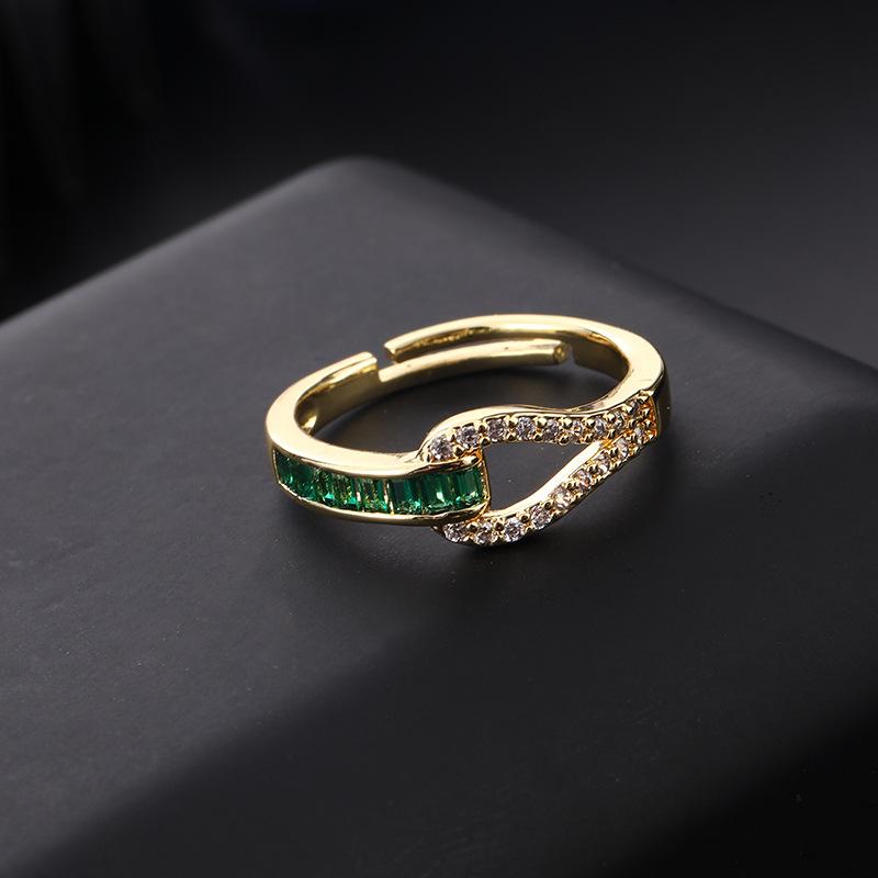 Vintage grandmother green gemstone ring zircon eye snake metal ring niche design temperament open ring