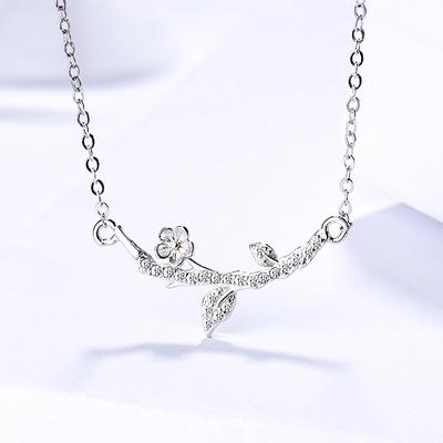 S925 Sterling Silber Blumen Halskette Damen Diamantbesetzte Vintage Pflaumenblüte Koreanischer Stil Kreative Blume Künstlerische Mode Schlüsselbeinkette
