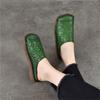 Johnature Genuine Leather Retro Weaving Square Toe Women's Slippers Versatile Outerdoor Flat Slip-on Shoes