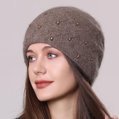 Wool Hat with Diamonds Women's Autumn and Winter Fleece Scarf Hat Knitted Pullover Hat