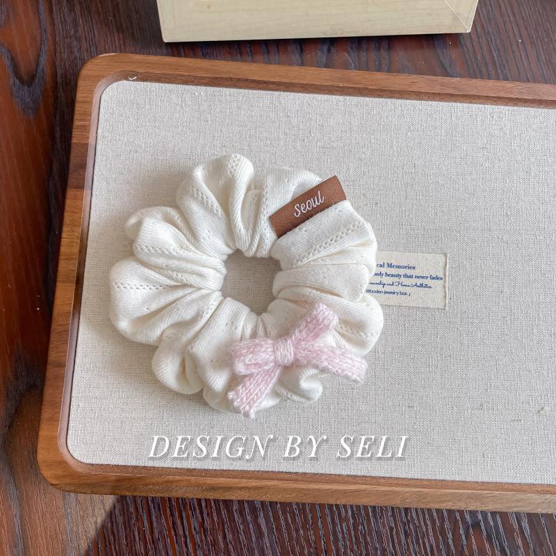 Soft Sweet Girl Cream Bow Scrunchie Japanese Korean Cute College Knitted