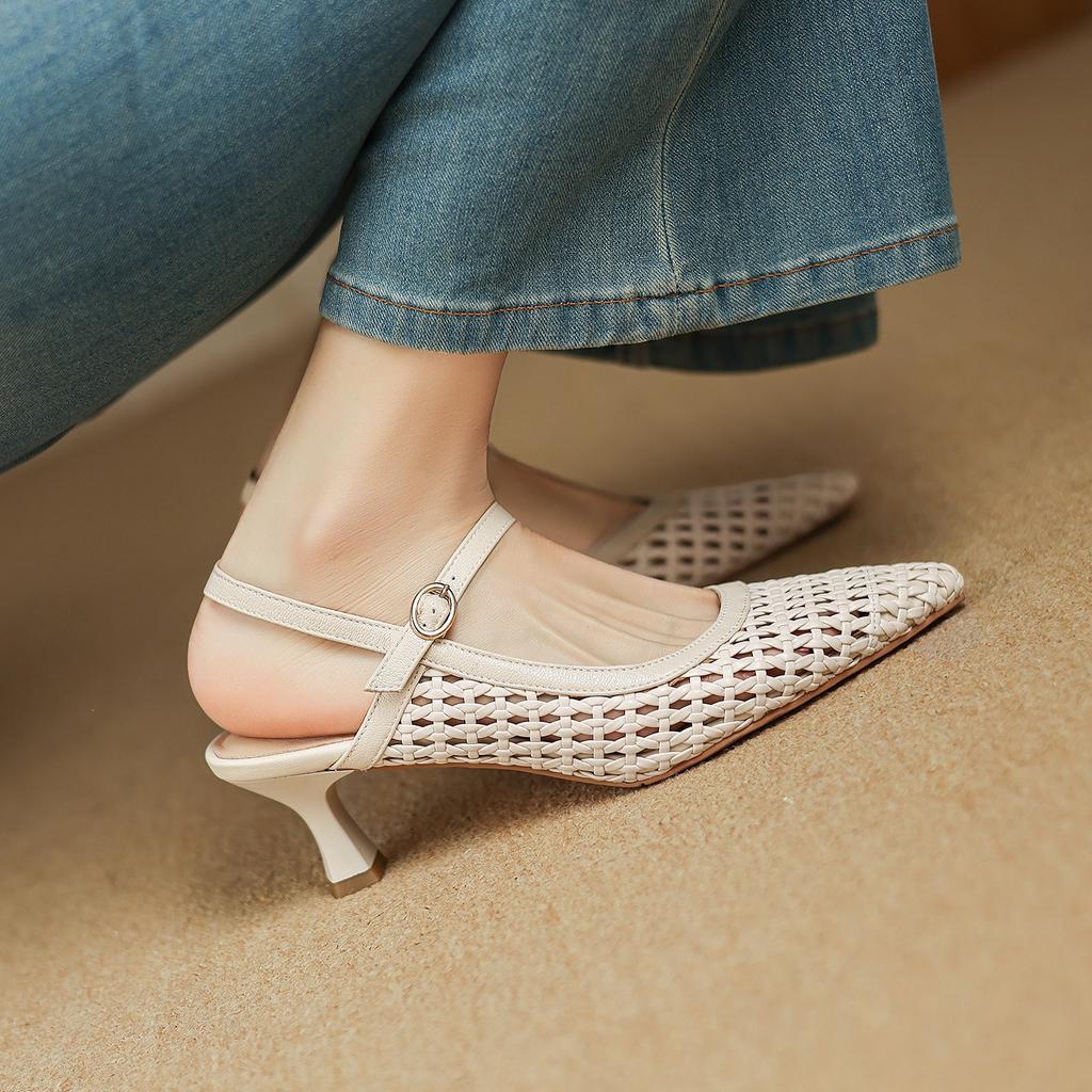 Shoes Pointed High Heels Women's Sandals Back Empty French Bag Head Woven Hollow Summer Hole Shoes