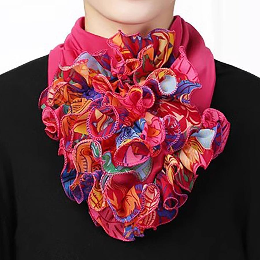 Charming Floral Print Chiffon Ruffle Collar Scarf - Elegant Detachable Neck Gaiter for Womens Fashionable Warmth