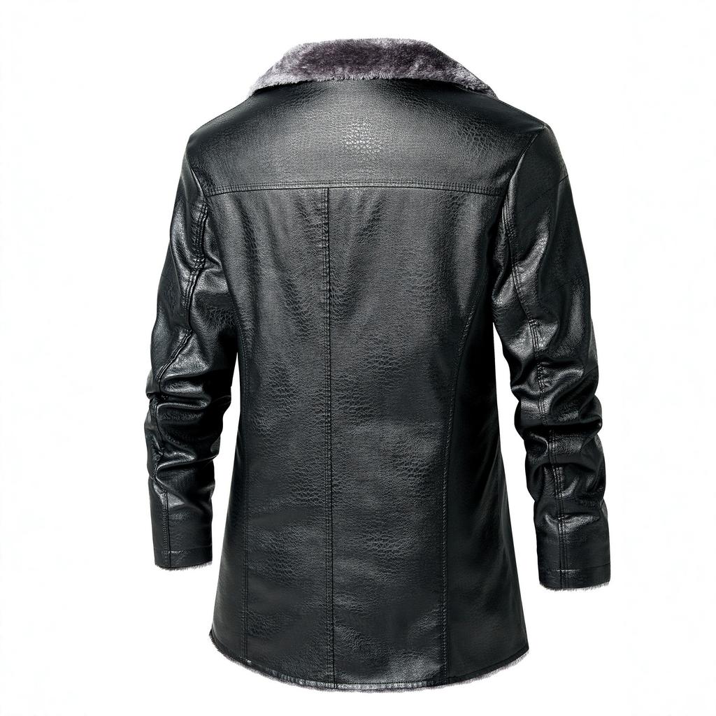 Men's medium and long leather jacket Middle-aged and elderly autumn and winter business European size plush large lapel suit leather plush jacket men