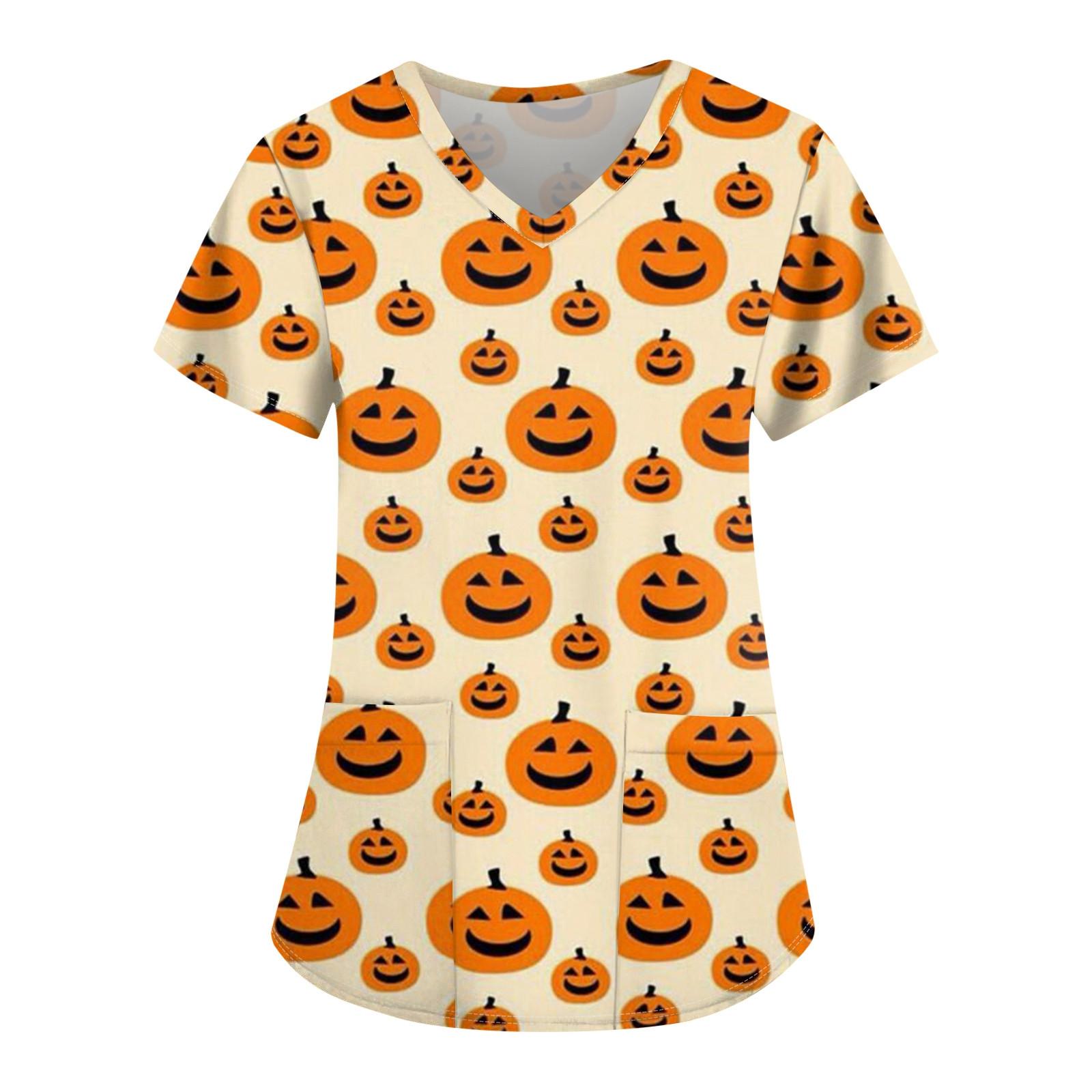 Женская униформа для кормящих мам с v-образным вырезом и принтом на Хэллоуин L бежевый — фото 4