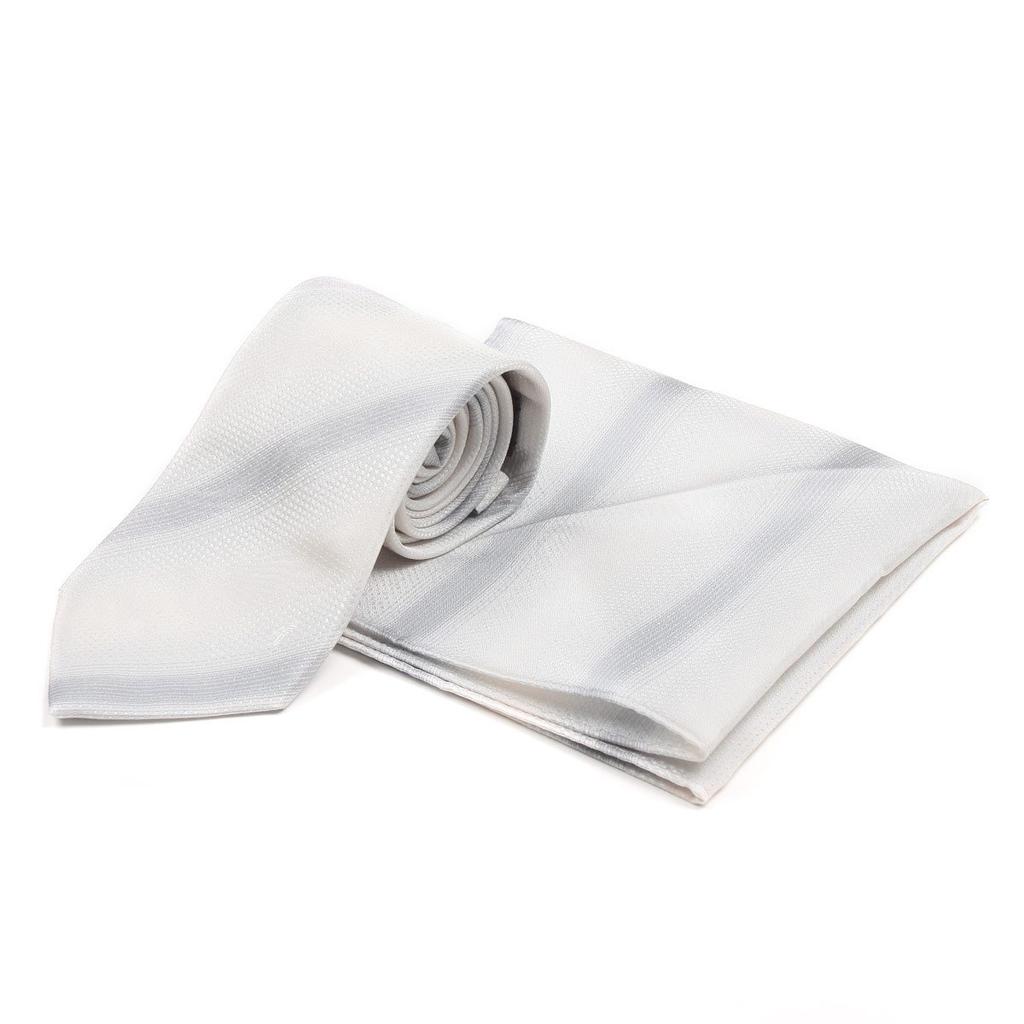 [Fortuna Tokyo] Necktie FT-T12. Horizon Nishijin-ori Wedding Tie (with pocket square) Men's Silver Necktie (Blade width 8cm, Length 142cm)